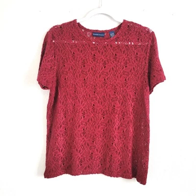 Blusa Top De Colección Karen Scott Para Mujer Rojo Encaje Talla M Usada en Excelente Condición Foto 1 de 4