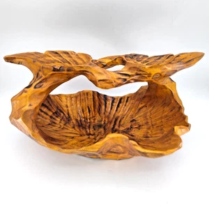 Handgeschnitzte Holz 2 Ebenen Servierschale mit Filzboden - 14” x 9” x 6,5” Volkskunst - Bild 1 von 11