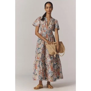 Neu mit Etikett von Anthrologie Gr. L Somerset Maxikleid Maulbeermotiv - Bild 1 von 4