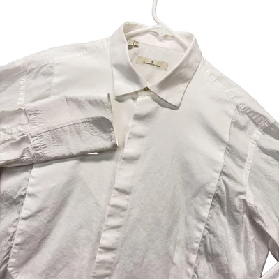 Camisa Ermenegildo Zegna Para Hombres XL Blanca Piqué Babero Frontal Vestido Manga Larga Algodón Foto 1 de 4