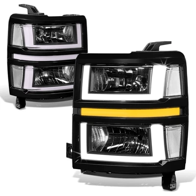 Fit 14-15 Chevrolet Silverado 1500 Black/Clear U-LED DRL Sequential Headlights - Image 1 of 4