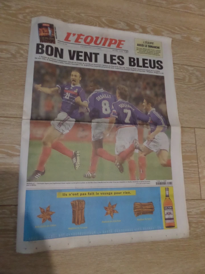 Journal l'Equipe Du 13 Juin 1998 C/M FRANCE AFRIQUE DU SUD LES BLEUS - Photo 1/1
