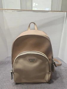 Guess Los Angeles Womens Beige Brown Brand Logo Backpack Bag Purse w/Zip Closure - Picture 1 of 10