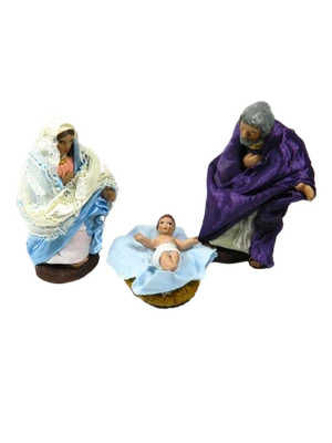 Natività 3Pz in Terracotta Cm10 Vestiti Stoffa Sacra Famiglia Pastori Presepe - Immagine 1 di 4