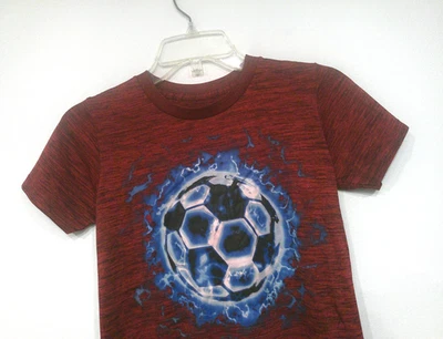 Tek Gear 男孩电动足球 T 恤尺寸 S Rust 红色 Heather 儿童衬衫 — 第 1/4 张图片