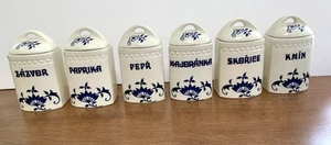 Vintage Czech Blue Onion Spice Jars with Lid Set of 6 Jars 4” Tall * - Picture 1 of 5