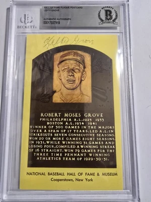 Robert “Lefty” Grove Autographed Baseball HOF Plaque Postcard Beckett certified - Image 1 of 3