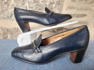 Crockett & Jones 'Sally' Cuero Sin Cordones Mujer Reino Unido 4.5 C Azul Piel de Serpiente De Colección Foto 1 de 4