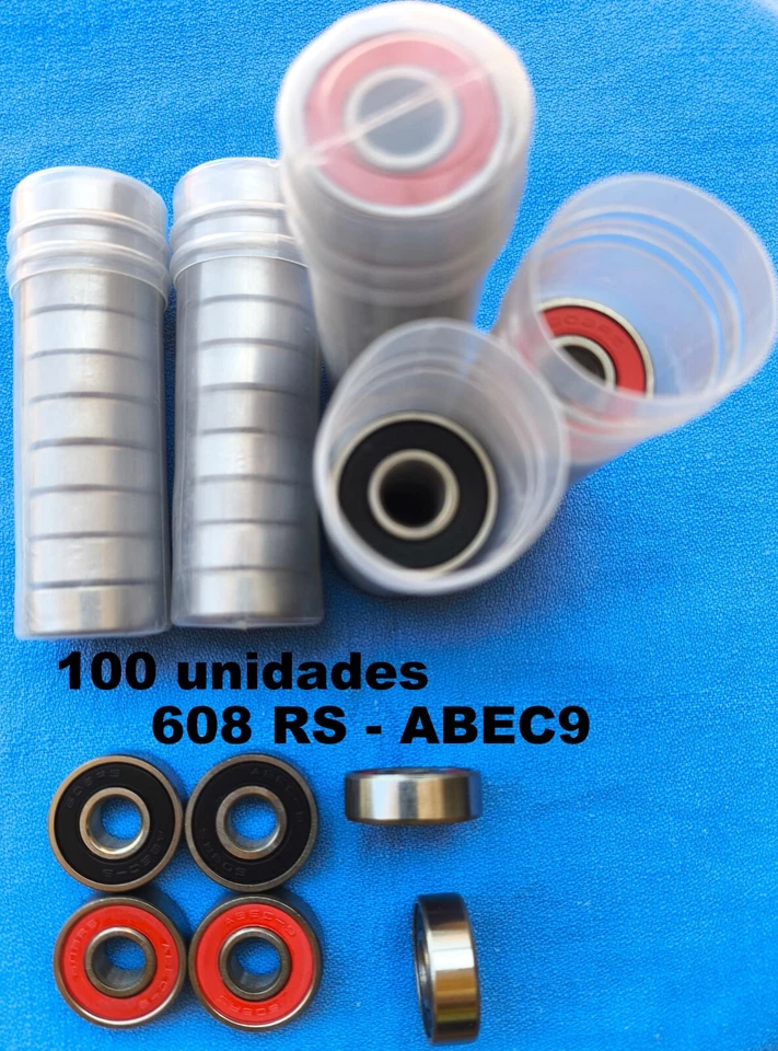 100 Rodamientos 608 RS, ABEC 9, patines, skate, scooters, 100 unidades - Imagen 1 de 4