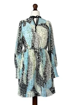 Everbelle Dress UK 10  Black Mix Short Chiffon Floral Pleats Belt Long Sleeves - Image 1 of 4