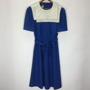 Vintage 90s Dress Size 10 Medium Crochet Collar Belt New Old Stock USA Blue - Picture 1 of 11