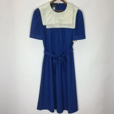 Vintage 90s Dress Size 10 Medium Crochet Collar Belt New Old Stock USA Blue - image 1 of 4