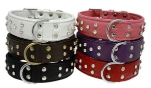 Athens Dog Collar Genuine Leather & Rhinestone by Angel XS S M L XL XXL - Picture 1 of 22