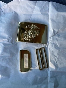 GENUINE U.S. MARINE CORPS NCO DRESS BLUE BELT BUCKLE ANODIZED GOLD PLATED EMBLEM - Picture 1 of 4