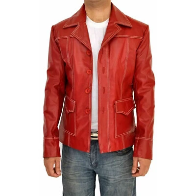 Men's Brad Pitt Fight Club Tyler Durden Coat Red Biker Leather Cosplay Jacket - Image 1 of 4