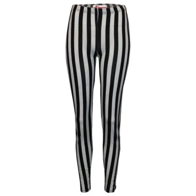 Legging feminina feminina elástica cintura vertical listra média estampada comprimento total - Imagem 1 de 2