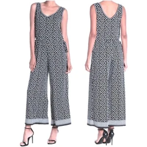 Max Studio Sleeveless Culotte Jumpsuit Small Black Cream Wide Leg V Back NWT - Picture 1 of 10