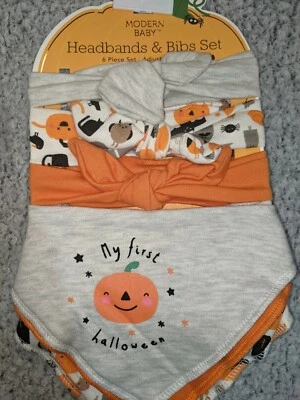 MODERN BABY 6 Piece Headbands & Bibs Set For Baby - Halloween 🎃- "NEW" - Image 1 of 4