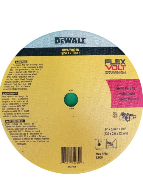Dewalt Flexvolt 9" Ceramic Metal Cutoff Wheel (DWAFV89180)