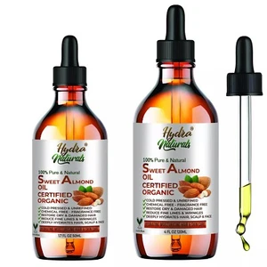 Sweet Almond Oil Certified Organic Cold Pressed For Face Dry Skin Damaged Hair  - Picture 1 of 11