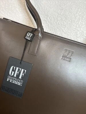 Bolso de Mano Maletín de Cuero Liso Marrón Gianfranco Ferre PVP $760 Foto 1 de 4