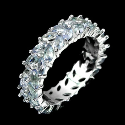 Anello In Argento Sterling 925 Con Gemma Di Tanzanite Marquise 6 Mm - Immagine 1 di 4