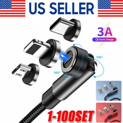 180°+360° Rotate Magnetic Charger Cable Phone Fast Charging Type C Micro USB Lot - Image 1 of 4