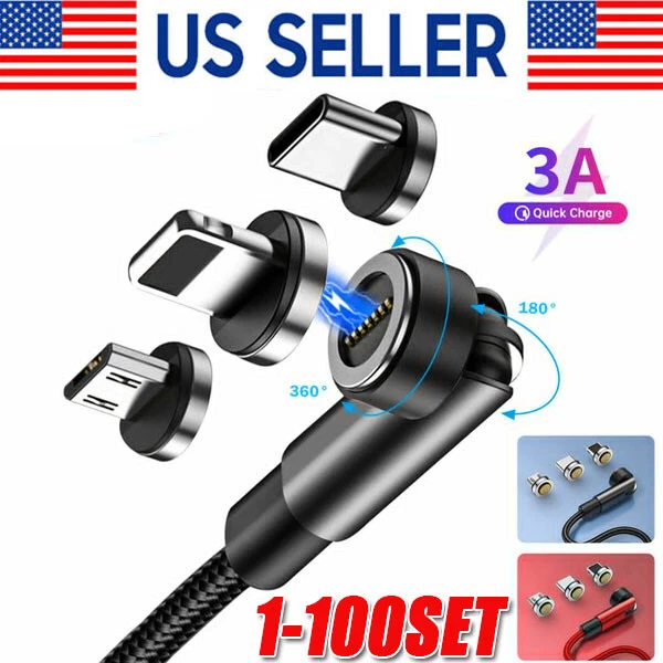 Lote Cable Cargador Magnético Giratorio 180°+360° Teléfono Carga Rápida Tipo C Micro USB Foto 1 de 4