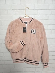 Forever 21 Pink Faux Fur Bomber Jacket Pockets Large Nwt - Picture 1 of 5