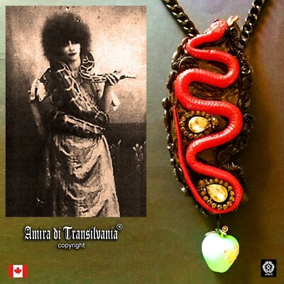 art deco nouveau jewelry necklace pendant luxury retro rare snake apple crystals - Image 1 of 4
