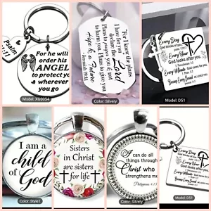 with bible verse key chain glass and silver  key ring fashion , Christian - Picture 1 of 29