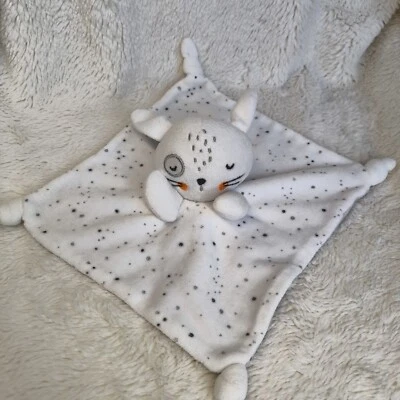 Doudou Semi Plat  Lapin Endormi Blanc Noir Argent  Siplec Leclerc - Photo 1/3