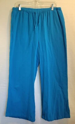 TravelSmith Pants Elastic Waist Wide Leg Blue Cotton Drawstring Womens Large - Image 1 of 4