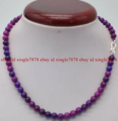 Bonito collar de cuentas gemas redondas de sugilita púrpura natural de 6 mm 16-28" cierre de plata Foto 1 de 4