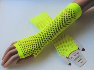 NETZHANDSCHUHE - STULPEN - NEONGELB - EINHEITSGRÖSSE - PARTY- KARNEVAL - Bild 1 von 1