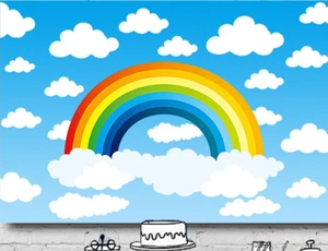 RAINBOW CLOUDS COLOUR PERSONALISED BIRTHDAY PARTY BANNER BACKDROP DECORATION - Picture 1 of 4