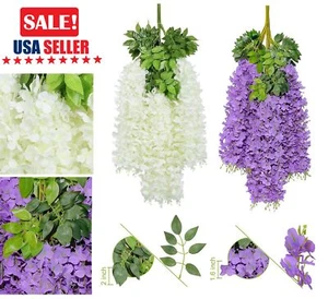 36 × Artificial Wisteria Hanging Flowers /6.5 Feet Artificial Ivy Leave Vine USA - Picture 1 of 21