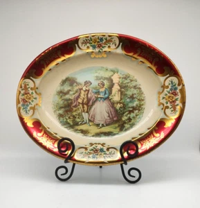 Vintage Daher England Metal Tray w Courting Couple Scene Red Gold Border 13 In - Picture 1 of 11