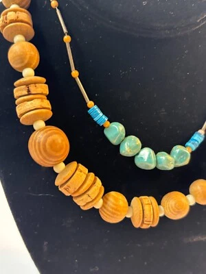 Lote Collares Madera y Piedra Azul Cuentas Gruesas y Delicadas Moda Boho  Foto 1 de 4