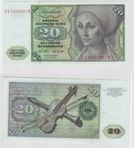 T145436 Banknote 20 DM Deutsche Mark Ro. 271b Schein 2. Jan. 1970 KN GE 5331507 - Bild 1 von 1