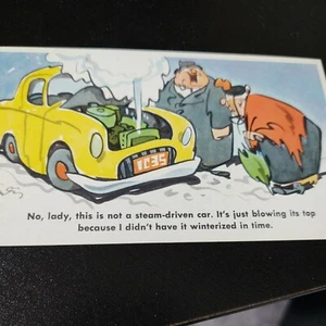 funny 2 AUTO AD to WINTERIZE NOW! ca1955 PRESTONE ANTI-FREEZE Postcard - Picture 1 of 2