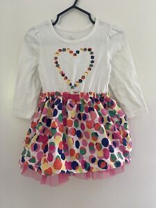 TCP Baby Girls Colorful Dotted Heart Lined Cotton Long Sleeve Dress Multi 18-24M