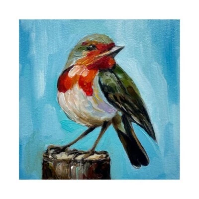 Pájaro pintura al óleo original Robin arte pintura de pájaro Robin pájaro pintura pequeña Foto 1 de 4