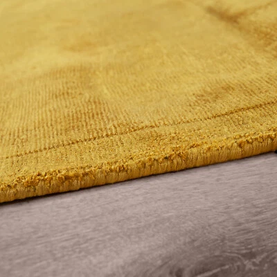 Tapis Tufté Main Moderne Qualité Élégant Viscose Fil Brillant Jaune Uni - Photo 1/3