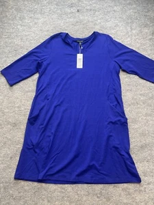 Eileen Fisher Dress Size XL Extra Large Blue Jersey Knit Pockets V-neck NWT - Picture 1 of 10