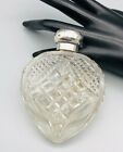 Antique Floral Sterling Silver Top&Cut Glass Heart Shaped Perfume Scent Bottle 