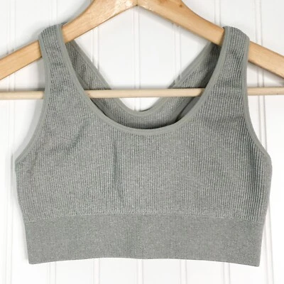 Sujetador deportivo Aerie para mujer Top gris sin mangas cuello redondo nailon acanalado yoga liso L Foto 1 de 3