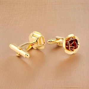 Wedding Classic Cufflinks 14K Yellow Gold Plated 925 Sterling Silver For Men's - Picture 1 of 5