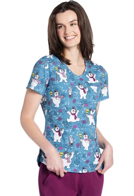 Frosty The Snowman Cherokee Scrubs Tooniforms Rounded V Neck Top TF786 FRCM - Image 1 of 2