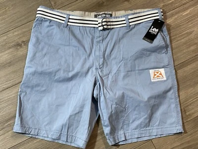 Nuevo con etiquetas Pantalones Cortos Lee peto Azul Claro Frente Plano Talla 42 con Cinturón Foto 1 de 4